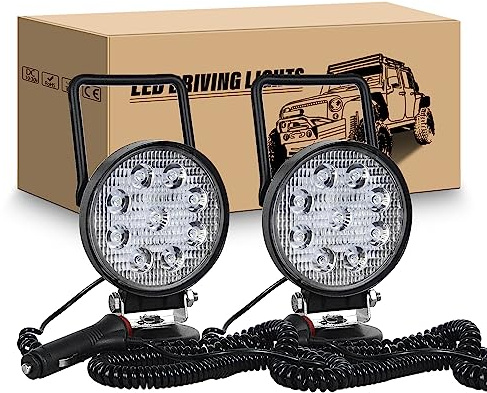 RIGIDON 2Pcs Led arbeitsscheinwerfer mit magnetfuß, 4 Zoll 10cm 27W led scheinwerfer auto magnet 12V offroad beleuchtung für SUV ATV Traktor LKW 4x4 Boot,6000K Weiß suchscheinwerfer, arbeitslicht