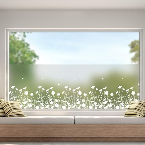 dktie Window Film Privacy Vinyl Frosted Window Film No-Glue Stained Glass Window Film Removable Floral Static Cling Films for Kitchen, Bathroom, Kids Room 90X200CM