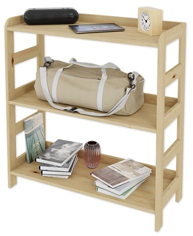 Lenmar Serie R, Natur, Braun, Holzregal, Kiefer, Holz, Hellbeige, 3-5 Böden, 89-166 cm Bücherregal, Holzregal, Standregal, Wandregal (R-02, 89x83x33 cm, 3 Böden, Natur)