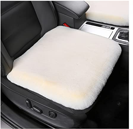 Adunsiaoto 2 Pièces Coussin Voiture Siege, Protecteur/Housse de Siège Voiture Avant Super Doux Confort, Hiver Épaissir Avant arrière Coussin de siège, Confortable, pour Auto Bureau(Beige)