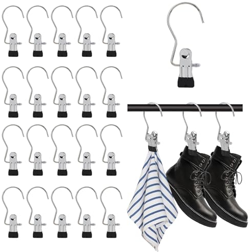20 Perchas Clip para Colgar, Ganchos Pinza, Percha Botas, Pinzas de Metal Versátiles con Rotación de 360°, Diseño 2 en 1 con Pinza y Gancho, Adecuadas para Ropa, Zapatos, Pantalones, Toallas