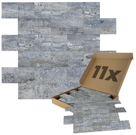 Dalsys 1m² Panneaux muraux autocollants, marbre pierre, bleu-gris, 11 pièces