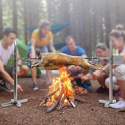 Miuxe Kit De Rôtisserie Automatique pour Barbecue Électrique Rôtissoire en Acier Inoxydable pour Barbecue avec Moteur Électrique pour Cuisson en Plein Air, Rôtissoire Portable pour Poulet, Porc