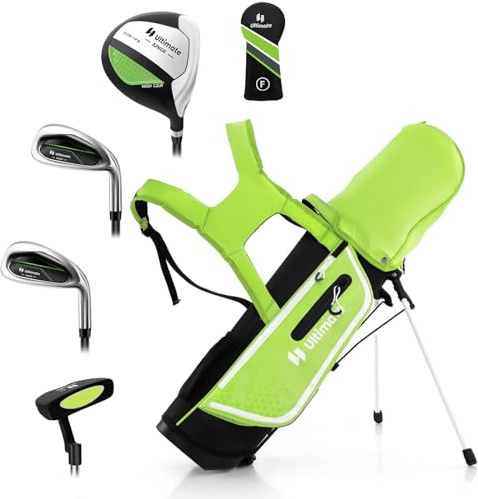 GYMAX Kids Golf Club Set, Right Handed Complete Set for Children with 4/6 Clubs & Stand Bag, Toddler Youth Clubs for Boys & Girls, Junior Golf Set (Green, 5-7)