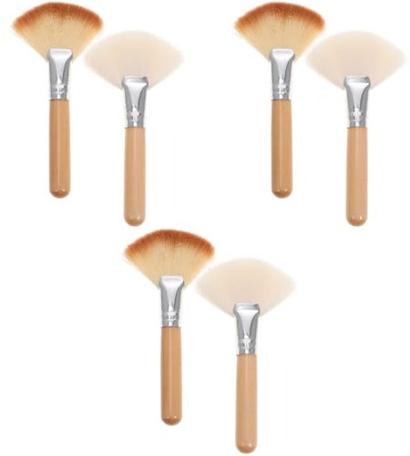 FRCOLOR 6 pinceles sueltos para polvos de maquillaje, pinceles de maquillaje con mango corto, cepillo facial suelto, cepillo para polvo, ventilador de maquillaje, máscara de madera esponjosa