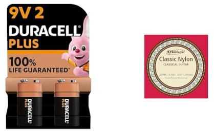 Duracell Plus 9V Batteries (Pack of 2) - Alkaline - 100% Life Guaranteed & D'Addario J2705 Student Nylon Classical Guitar Single String, Normal Tension, Fifth String