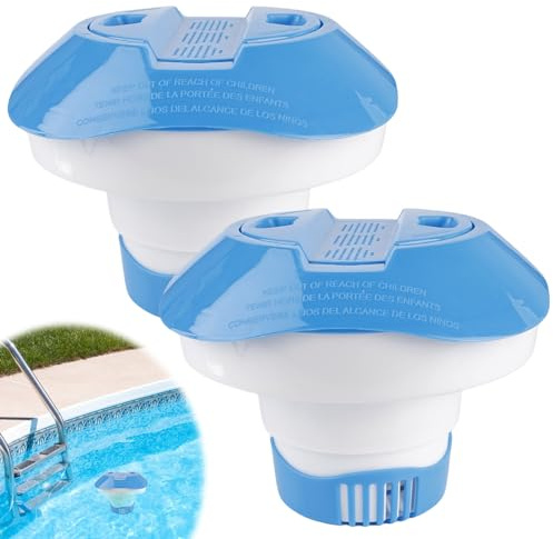2 STK 8 Zoll Schwimmend Chlor Spender, Schwimmender Chlorspender Dosierschwimmer Pool, Chlordosierer, Einstellbar 20 bis 250g Chlor & Brom Tabletten, Pool Zubehör für Schwimmbad, Spa, Whirlpool