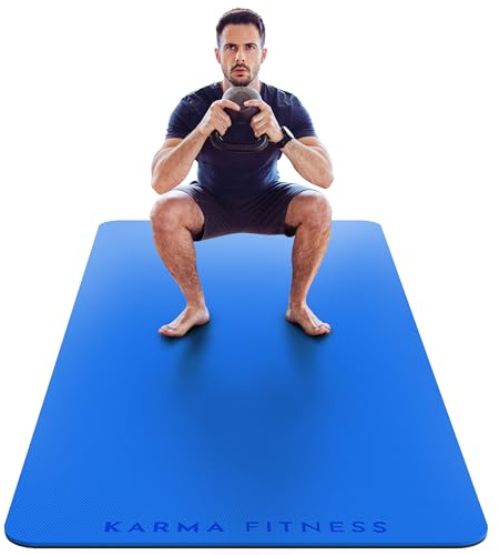 Stor träningsmatta – extra tjock 10 mm träningsmatta (72 tum x 32 tum) – halkfri TPE-yogamatta för kvinnor och män – pilates, HIIT, fitness och hemmagym – inkluderar gratis bärväska (blåslät)
