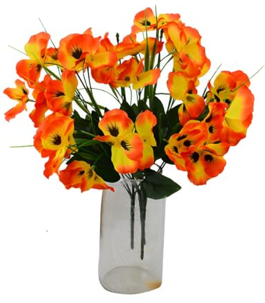 JPORSHU 5 Bundles Artificial Pansy Flowers UV Resistant Artificial Fake Flowers,Faux Silk Flowers,for Outdoors Garden Porch Window Box Home Wedding Farmhouse Decor (Orange)