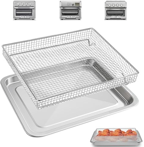 Air Fryer Grill Pan & Basket for Cuisinart Air Fryer Mini Oven 7 in 1 17L TOA-60 65 70 Toaster Air Fryer Convection Oven, 12.2 * 11'' Mesh Stainless Steel Basket Accessories Parts, Dishwasher Safe