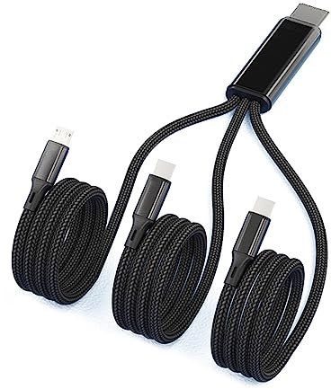 Mllepjdh Multi USB Charging Cable 5V 2A 3-in-1 Charger Cord with Micro-USB Port for Cell Phones/Tablets 3-in-1 Charger Cord, Black