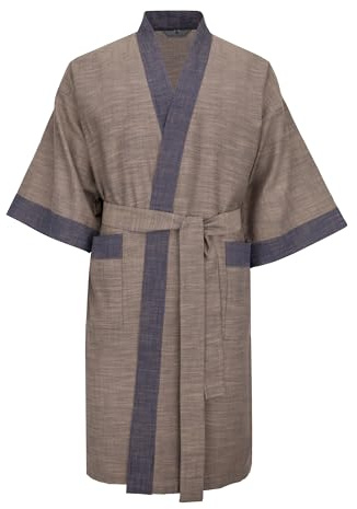 R Revise RE-516 Herren Kimono - Morgenmantel - 100% Baumwolle - Braun M/L