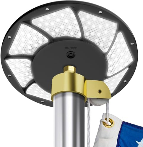 HOOPLE Solar Powered Flag Pole Light for 15 to 25 Ft In-Ground Poles - Super Bright 176 LED From Dusk to Dawn (Black)