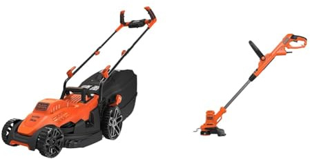 BLACK+DECKER Tagliaerba Elettrico Ampiezza taglio 34 cm, Capacità di raccolta 35 Litri & TAGLIABORDI 450 W, AMPIEZZA TAGLIO 25 cm, ALIMENTAZIONE FILO AUTOMATICA, FILO SINGOLO 1.5 mm - BESTA525-QS