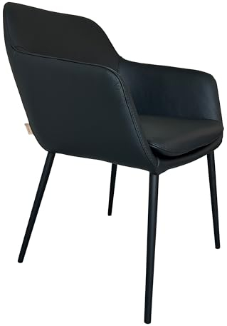 SIX Echtleder Armlehnstuhl - Sitzkomfort Nosag-Federn, 1,3mm Leder, Latex-Gurte, Metallgestell, Belastbar bis 150kg, Esszimmerstuhl, Büro Sessel, Küchenstuhl, Miyos Grau (Schwarz)