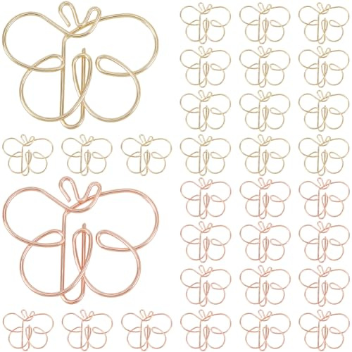 craspire 50 Stück 2 Farben Schmetterlings-Büroklammern Golden Rose Gold Binder Büroklammern Klammern Eisen Lesezeichenklammern Planer Memospender Für Bürobedarf Schule Zuhause Aktennotizen