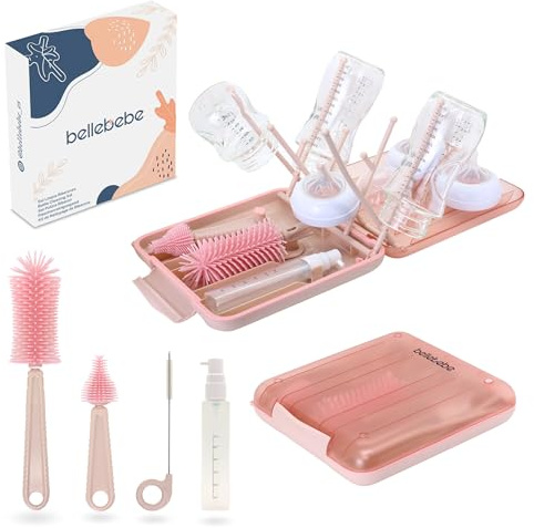BELLEBEBE Set Trockenständer Babyflaschen mit Flaschenbürste Baby - 6 in 1 Flaschenständer - Transportabel, Faltbar, BPA-frei