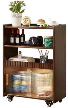 Aparador Aparador móvil de Madera Maciza, Mueble de Almacenamiento for salón, Color Nogal, con Puerta de Cristal Gabinete de Almacenamiento Moderno