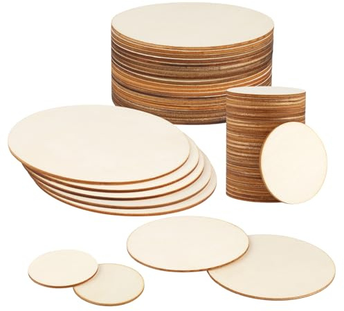 Kayqbonke 55 Stück Natur Runde Holzscheiben, 5cm, 10cm, 15cm Durchmesser, Holzscheiben zum Basteln für DIY Handwerk Hochzeit Mittelstücke Basteln Bemalen Scrapbooking