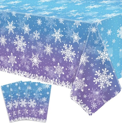 4 Stück Weihnachten Tischtuch Winter Schneeflocke Tischdecke Winter Wonderland Tischtuch Xmas Weiß Schneeflocke Tischdecke Weihnachtsdekorationen Fröhliche Weihnachten Party Zubehör 86 x 51 Zoll