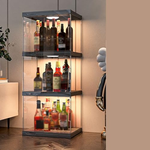 Weinaufbewahrung,Präsentationsregal LED Weinschrank mit Tür Weinflaschen-Organizer Stufiges Multifunktionales Weinlager-Präsentationsregal für Restaurants Bars Restaurant Küchen.(40x32x94.5cm)