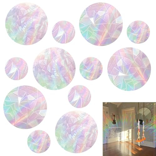 39 Pcs Pegatinas de Ventana Anti Colisiones,Calcomanías de Ventana de Anticolisión Anti Colisiones,Reflectantes Calcomanías para ventanas De Prisma No Adhesivas Para Decorar Puertas De Vidrio(Círculo)