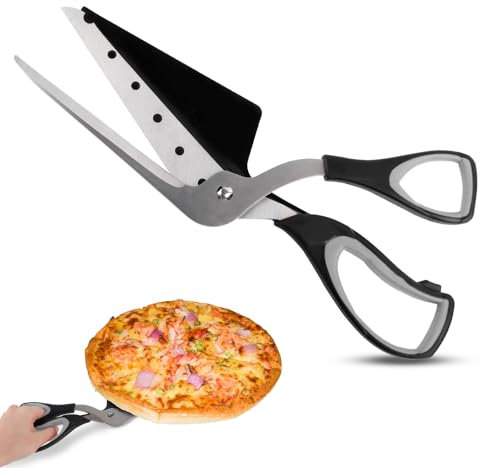 TNOMSNO Forbici per Pizza, Rotella Tagliapizza Forbici per Pizza e Focaccia, Forbici da Cucina Multifunzionali, Tagliapizza con Pala, Forbici per Alimenti, 27.5cm, Forbici per Tagliare Le Pizze (Nero)