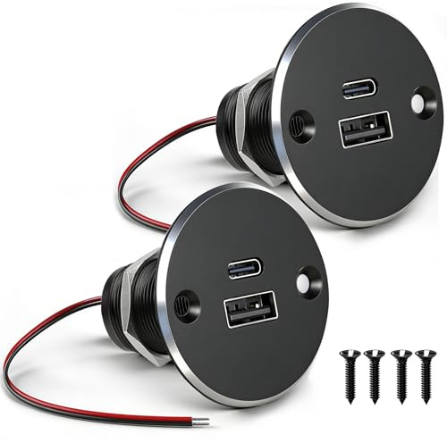 Obeaming Dual 12V USB-Uttag Husbil, Typ A + Typ C-portar PD3.0 & QC3.0 Snabb laddning Aluminium för Marin Båt Buss Lastbil RV Marine ATV Husvagn (Större 2)