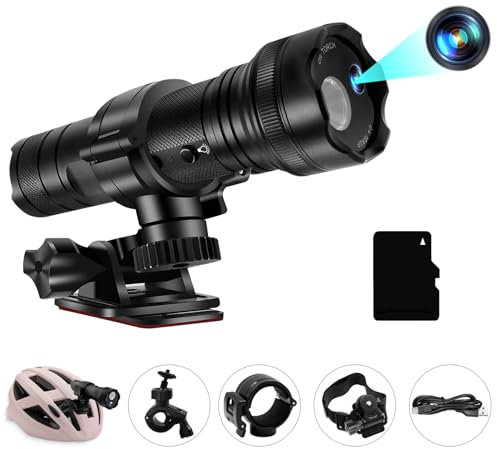 LXMIMI Camara Deportiva HD 1080P Mini DV Camara, 120° Camara Deportiva para Moto, Camara de Accion para Casco, Camara Linterna Deportiva para Exterior con Tarjeta Micro SD de 32GB