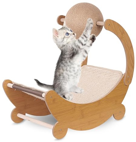 Sinbide Katzen Kratzbrett,Kratzmatten，Gebogenes Kratzpappe für Katzen mit Katzenkratzball,Abriebfestes Katzenkratzbret, Katzenkratzmöbel aus hochwertigem Sisal,Geeignet für drinnen, Großes Format