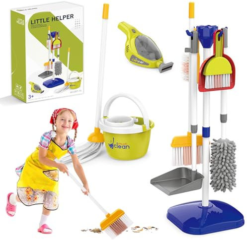 Kinder Putzset,Kinder Reinigung Set,Kinder Staubsauger,Kinderbesen Set,Putzset für Kinder,Haushaltsspielzeug Rollenspiele Set,Kinder Besen Set,Kinderstaubsauger,Reiniungs Set Haushalt Spielzeug