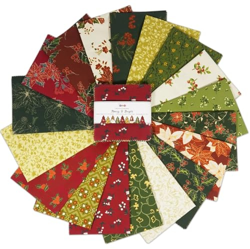 Soimoi 40 st 5 x 5 tums paket av quilttyg Färdigskurna, tryckta lagerkakor Patchwork Material för semesterhantverk Kläddekor, DIY-rutor i bomullstyg, charmrutor för täcken, sömnad - Mery & Bright