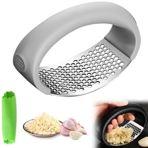 Knoblauchpresse Wippe,Knoblauchpresse Edelstahl Multifunktional Garlic Press mit Silikonschäler und Reinigungsbürste Knoblauchwippe Spülmaschinenfest (YSQ-HUI)