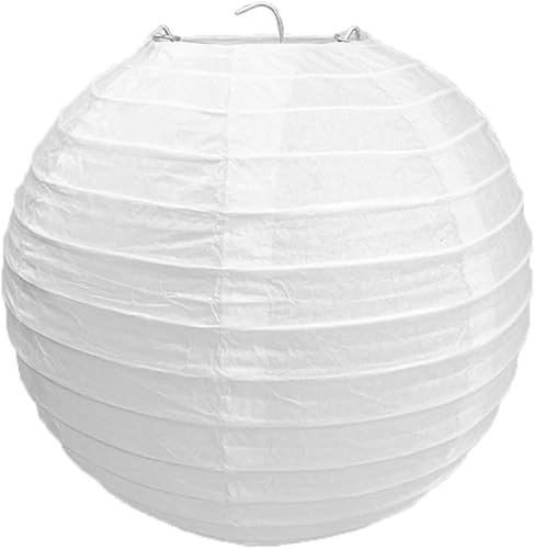 Round Ceiling Paper Light Shade Bamboo, 30 cm Ribbed Style Lampshade, Traditional Lampshades for Decoration, White