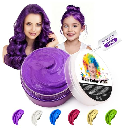 JJKOL Temporäre Lila Haarfarbe Wachs, Lila Haartönung Temporäre Haarfarbe, Instant Hair Cream Mud Natürliche Frisur Pomade, Styling Haartone für Männer Frauen, Haar Wachs für Fasching Party Halloween
