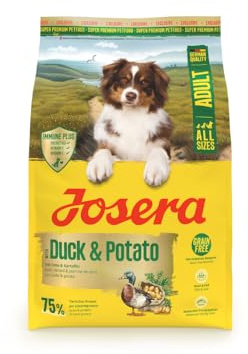 JOSERA Adult Ente & Kartoffel (1 x 3 kg) | Premium Trockenfutter für ausgewachsene Hunde | getreidefrei | Immune Plus für EIN intaktes Immunsystem | Biotin und Fettsäuren für Haut & Fell | 1er Pack