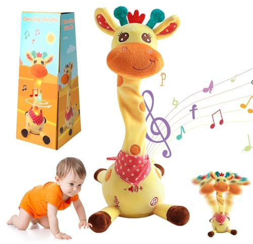 Giraffa Parlante E Danzante, Giraffa Musicale Che Canta E Si Muove a Pancia in Giù Con Luci LED Brillanti, Peluche Interattivo Che Ripete Ciò Che Dici, Funzione Volume Regolabile(Battery)