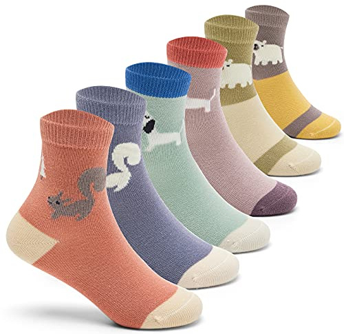 Aisyee Lot de 6 paires de chaussettes en coton pour garçons, chaussettes sans coutures pour enfants, chaussettes colorées à longueur cheville, 10-13 ans
