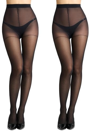 Yilanmy Damen Strumpfhosen Schwarz Gemusterte Strumpfhose mit Netzeffekt Hohe Taille Elastisch Netzstrumpfhose (S-M)