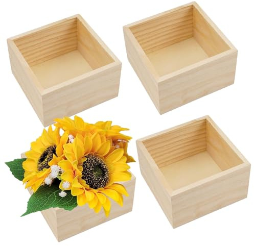 Unlackierte Aufbewahrungsboxen aus Holz, 4 Stück Quadratische Vielseitige Holzkiste, 10x10x6 cm Kleine Rustikale Holzkisten, Holzboxen für Bastelarbeiten, Quadratische Holzkiste, für Tischdeko