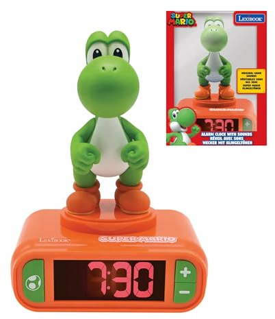 Lexibook, Nintendo Super Mario Wecker, RL800NI1LXB | Super Mario Soundeffekte, Jungen Wecker, mit Snooze, LCD-Display mit Hintergrundbeleuchtung, rot/grün
