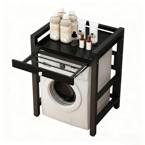 Superposition Lave Linge Seche Avec étendoir dissimulé Meuble de Rangement Hauteur réglable pour Machine à Laver à Tambour Kit de Superposition Lave Linge Seche Linge pour Usage domesti black 1-Tiers
