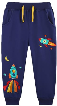 Mjjsk Pojkar mjukisbyxor casual joggingbyxor barn sportbyxor skola joggingbyxor komfort träningsoverall underdel mjuka haremsbyxor med fickor, Marinblått Xsp, 4-5 År