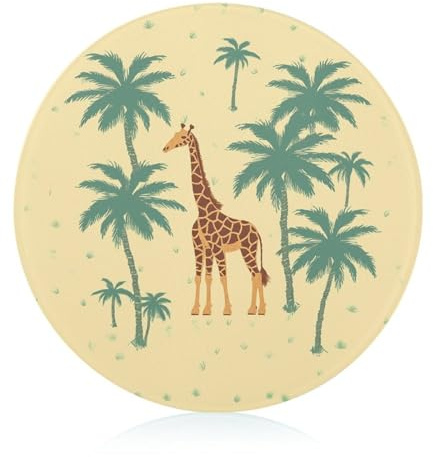 Giraffe Palm Tree Butcher Block 7.9 Inch Portable Round Cutting Board Easy to Clean Chopping Board Fashion Tempered Glass Cutting Boards for Kitchen Countertop Decor