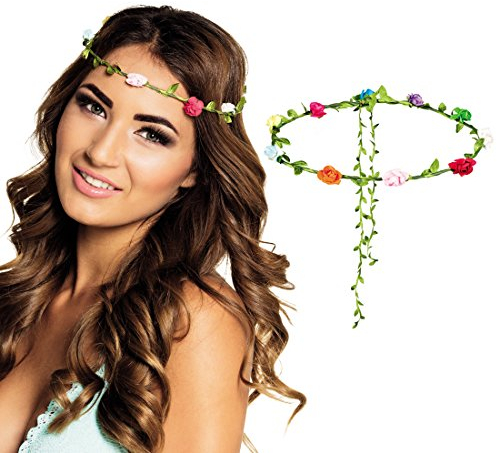 NET TOYS Blumen Haarreif Haarband mit Blüten bunt Blumenhaarband Hippie Haarschmuck Blumenkind