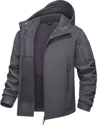 KEFITEVD Men's Military Tactical Soft Shell Jackets Winter Fleece Jacket Hiking Coat, Gray, XL