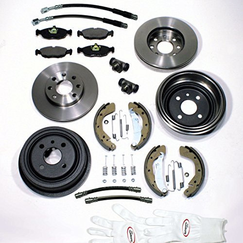 Autoparts-Online Set 60003349 Bremsscheiben + Bremsbeläge vorne + Bremstrommeln + Bremsbacken + Zubehör hinten + Bremsschläuche vorne + hinten