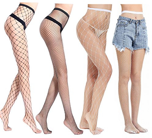 Ypser nätstrumpbyxor nätstrumpor gnistrande strass glittrande nät strumpbyxor, 4 par svart vit (stora och små fisknät), one size