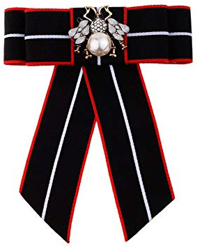 Vpang Crystal Bee Bow Brooch Pre-Tied Neck Tie Brooch Pin Striped Bow Tie for Women Wedding Party Bow Tie (Black)