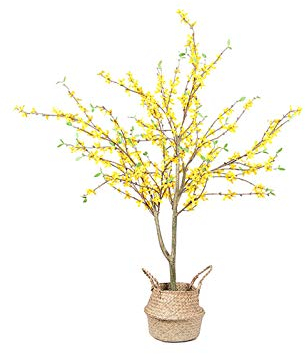 zxb-shop Künstlicher Baum 47inch hohe künstliche Winter-Jasmin-Grünpflanzen, künstliche Topfpflanzen mit handgewebten Körben, für Verschiedene Gelegenheiten verwendet. Simulation Bonsai
